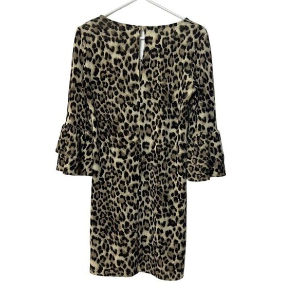 Allison Joy Leopard Print Dress XS With Ruffled Sleeves & Keyhole Back - Picture 3 of 5